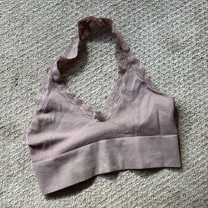 Mauve lace halter bralette / seamless crop top